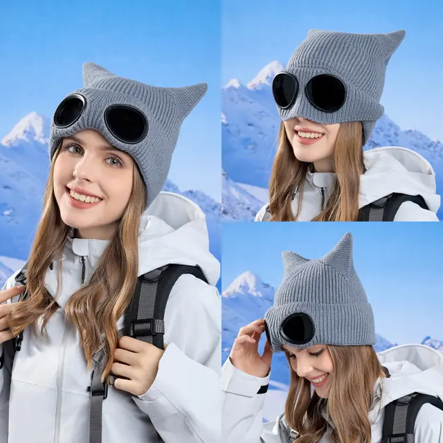 Women's Aviator Beanie with Goggles, model HJ-BG-8593