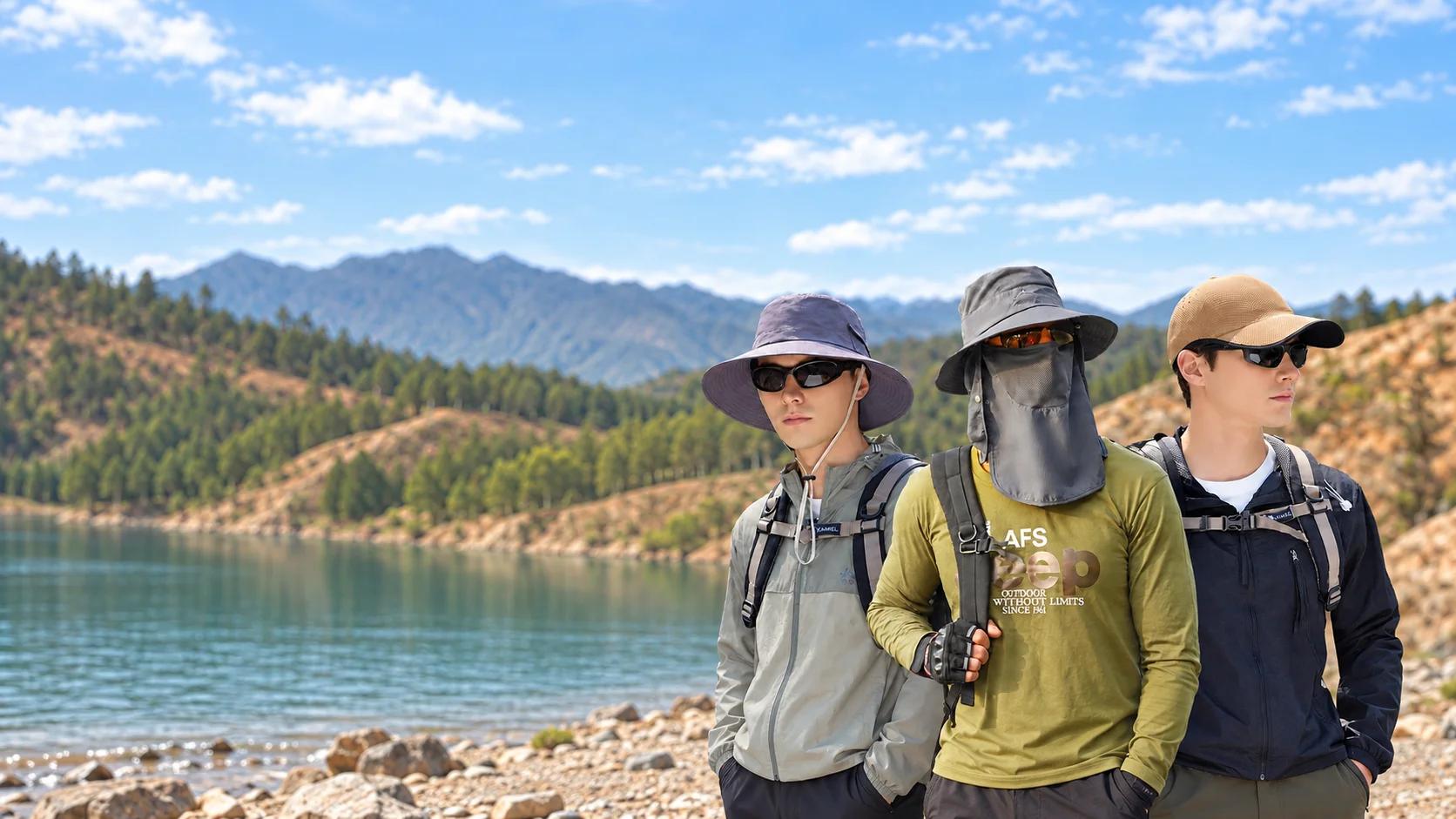 Men wearing outdoor sun protection hats